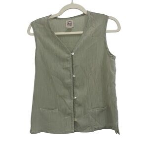 Bass Green and White Gingham Sleeveless Button Up Tank Cottagecore Women's S